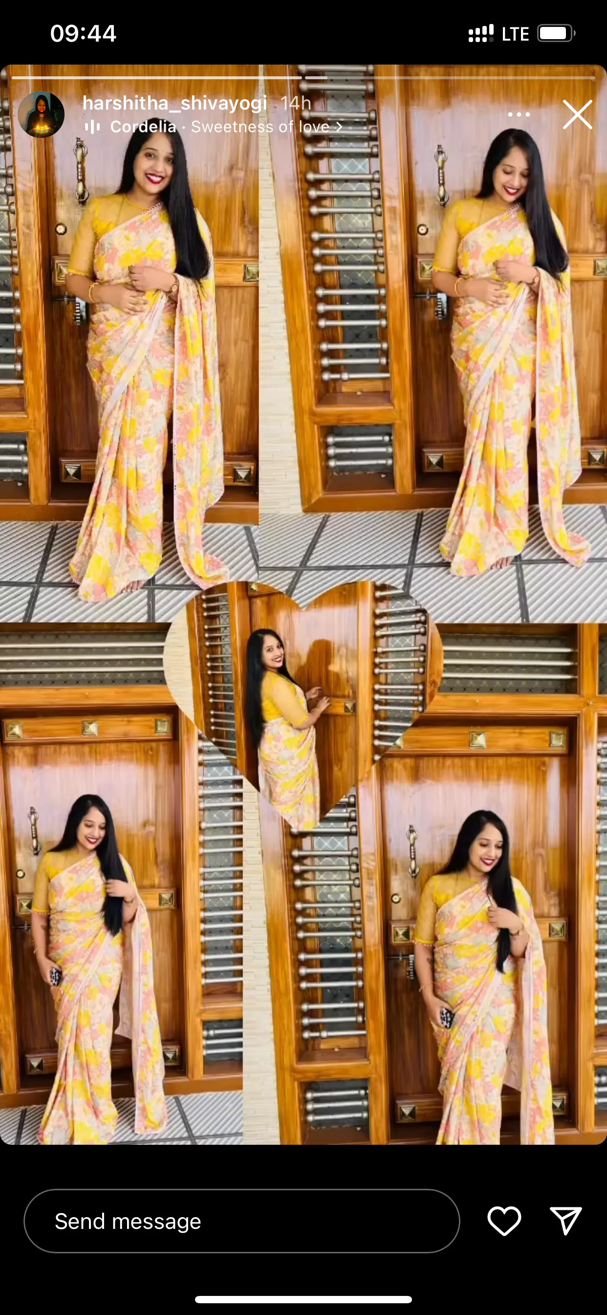 Floral viscose silk saree with yellow sequins blouse