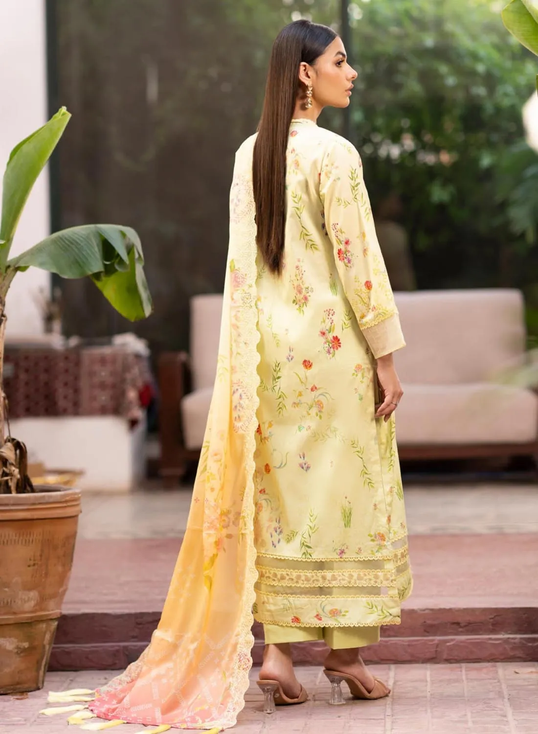 Gulljee Green Unstitched Printed Pakistani Lawn Suit with Embroidery