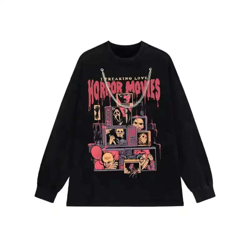 Horror Movies Printed Long Sleeve Necklace Retro Sweatshirt