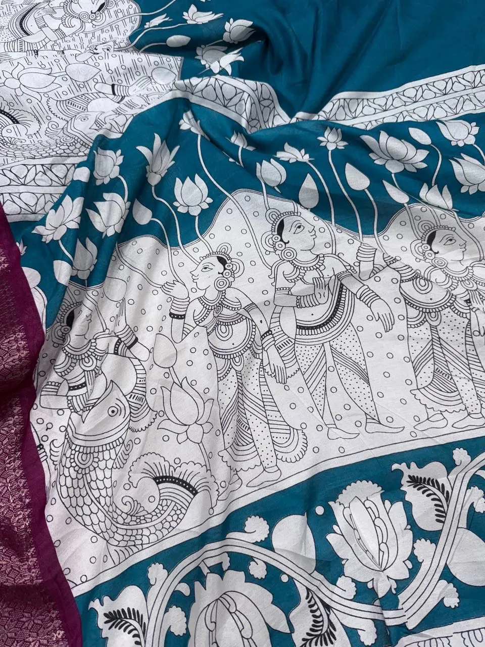 Hypnotic Firozi Digital Printed Dola Silk Saree With Opulent Blouse Piece