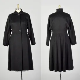 Large 1950s Princess Coat Black Dolman Sleeve Wool Batwing Winter Minimalist Outerwear