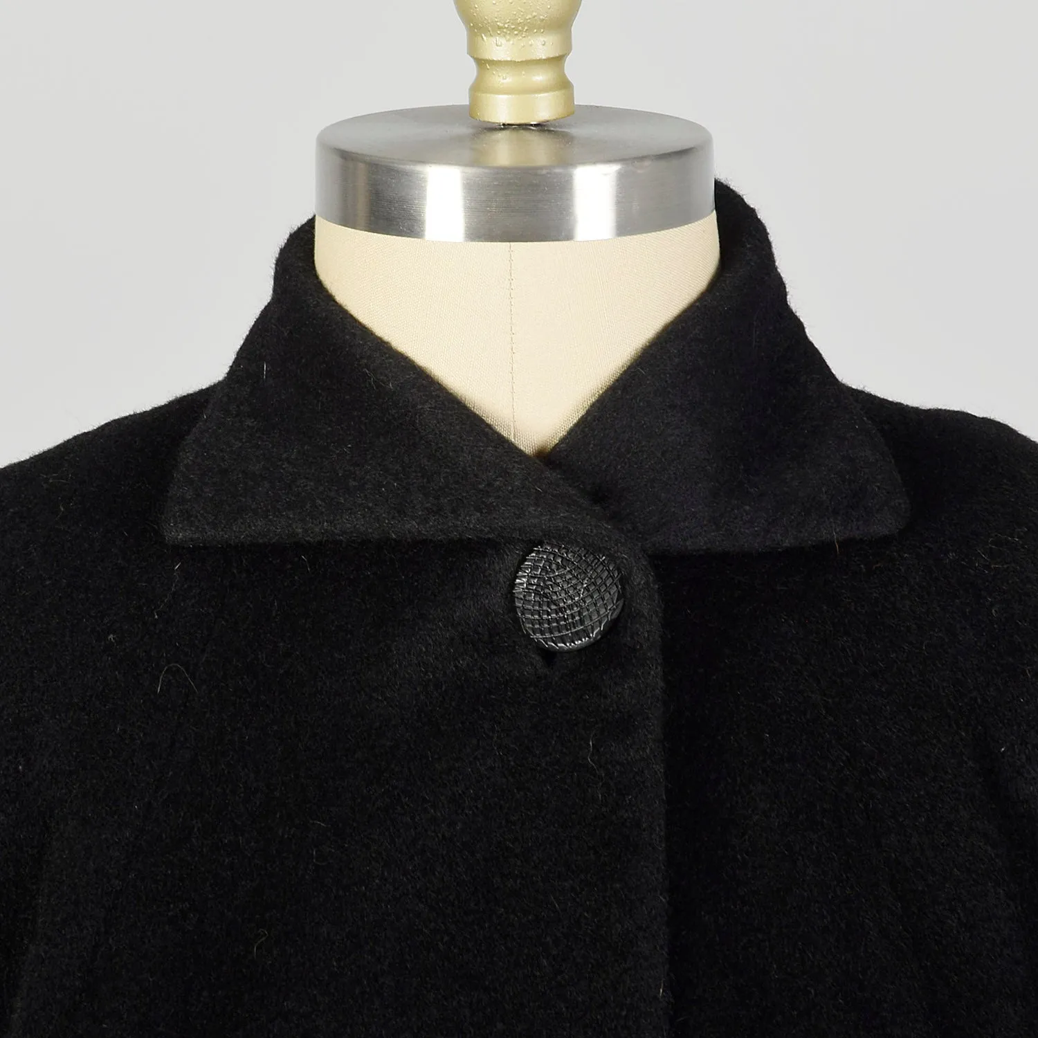 Large 1950s Princess Coat Black Dolman Sleeve Wool Batwing Winter Minimalist Outerwear