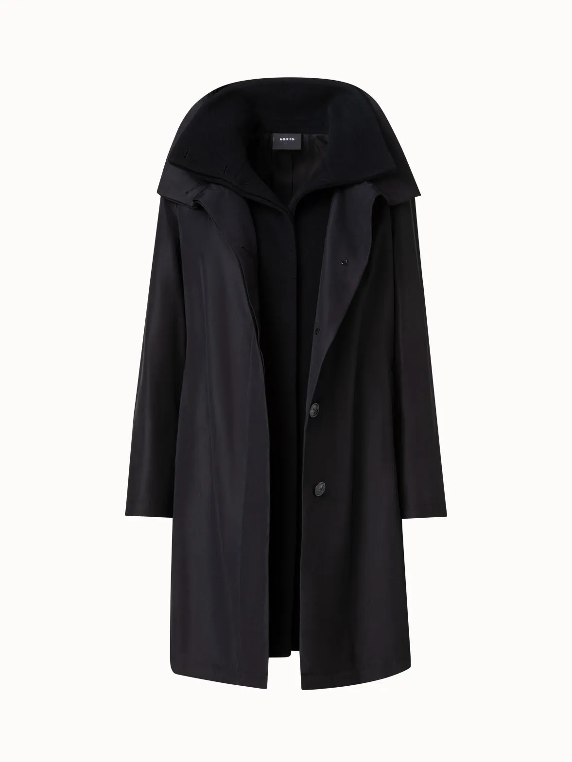 Layered Wool Coat with Removable Silk Layer