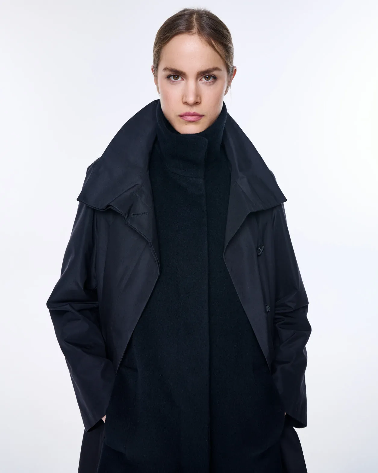 Layered Wool Coat with Removable Silk Layer