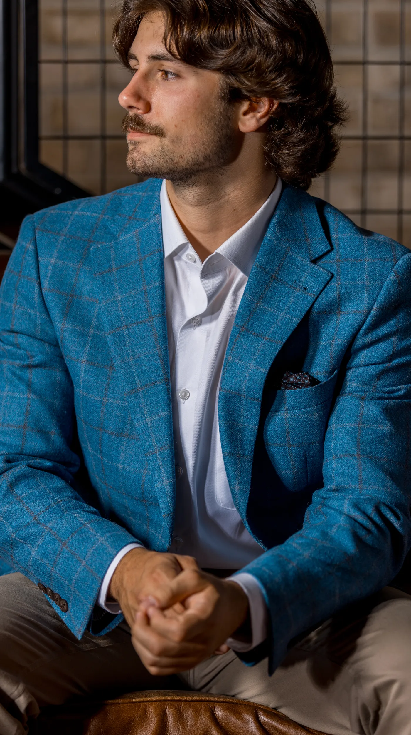 Light Blue Windowpane Wool Sport Coat