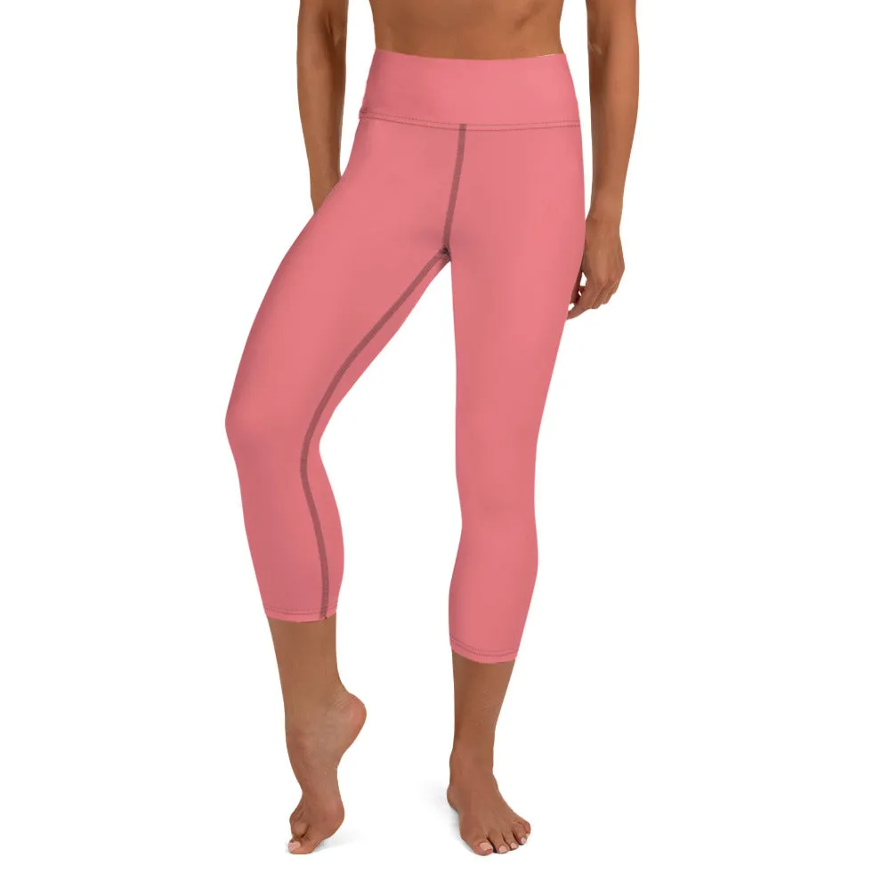 Light Pink Women's Capri Leggings, Solid Color Modern Minimalist Yoga Capri Leggings