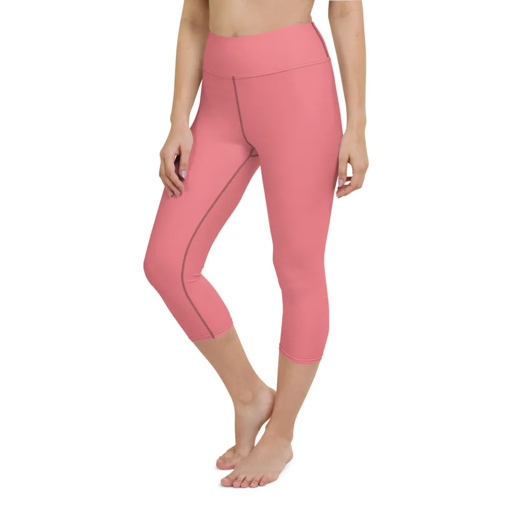 Light Pink Women's Capri Leggings, Solid Color Modern Minimalist Yoga Capri Leggings