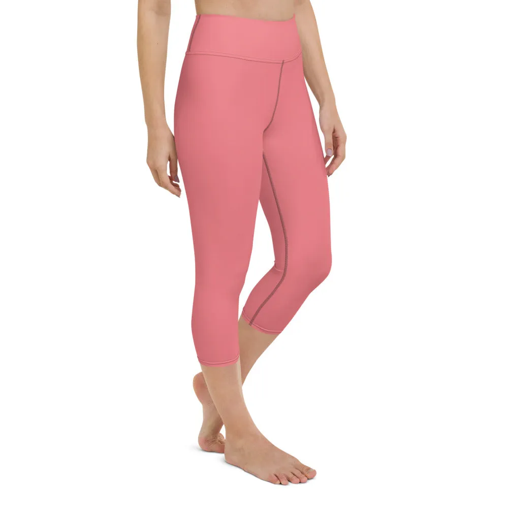 Light Pink Women's Capri Leggings, Solid Color Modern Minimalist Yoga Capri Leggings