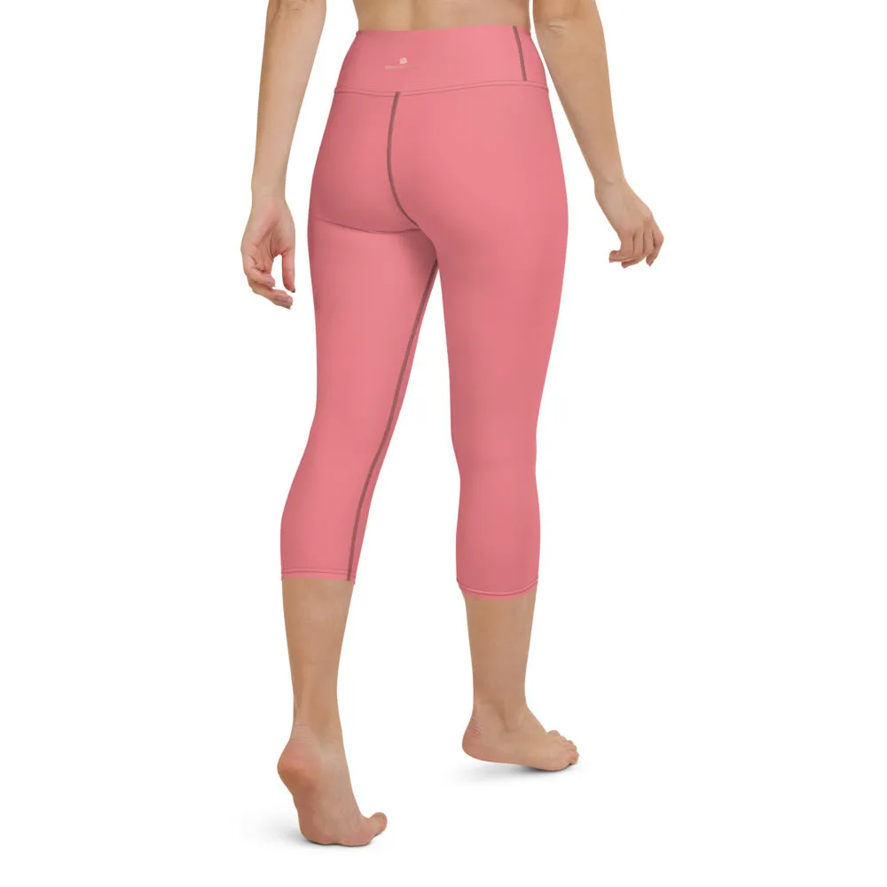 Light Pink Women's Capri Leggings, Solid Color Modern Minimalist Yoga Capri Leggings