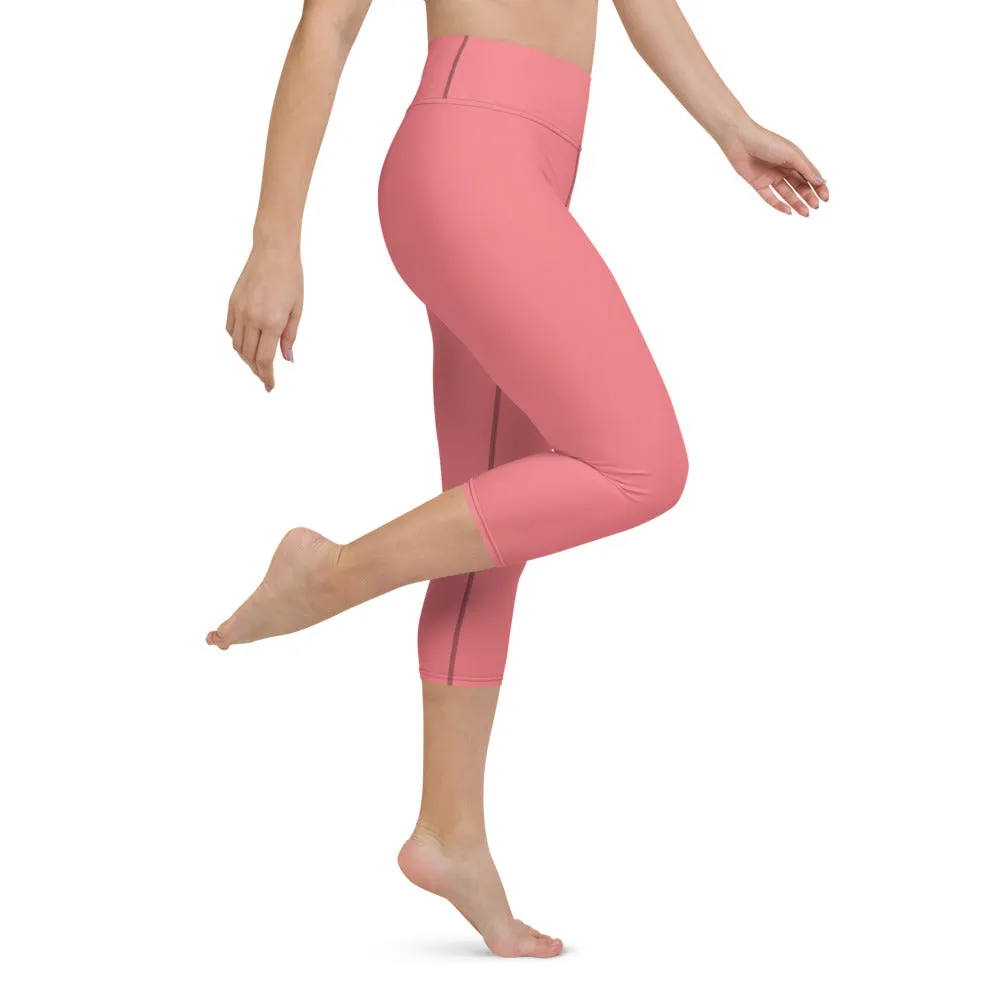 Light Pink Women's Capri Leggings, Solid Color Modern Minimalist Yoga Capri Leggings