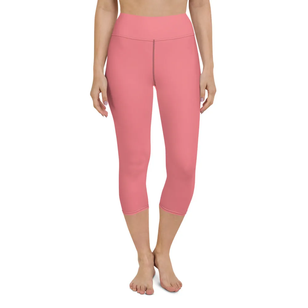 Light Pink Women's Capri Leggings, Solid Color Modern Minimalist Yoga Capri Leggings