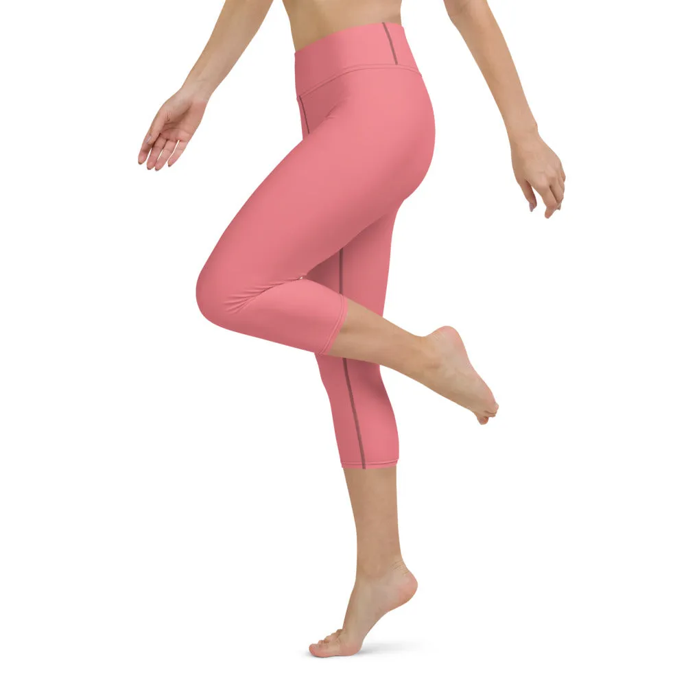 Light Pink Women's Capri Leggings, Solid Color Modern Minimalist Yoga Capri Leggings