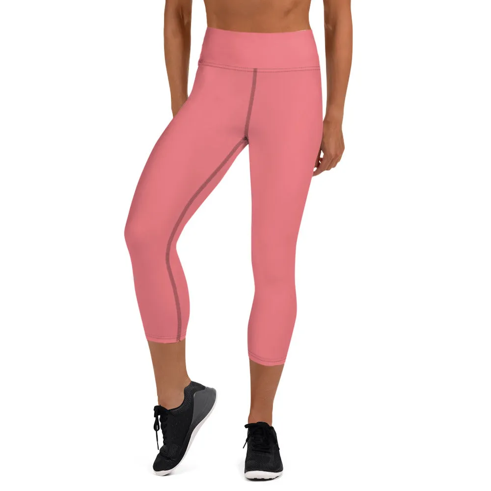 Light Pink Women's Capri Leggings, Solid Color Modern Minimalist Yoga Capri Leggings