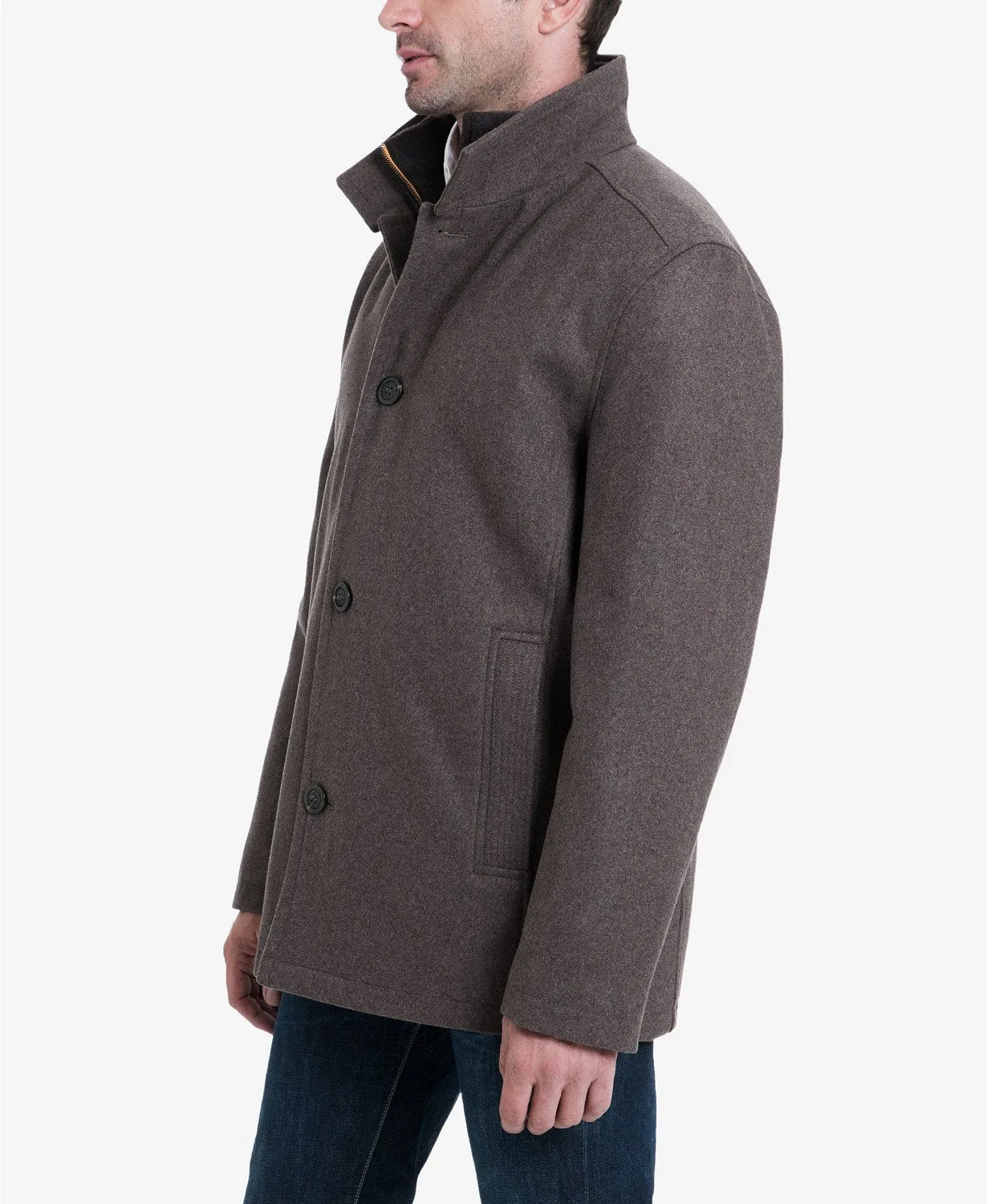 LONDON FOG Men's Wool Blend Car Coat with Bib