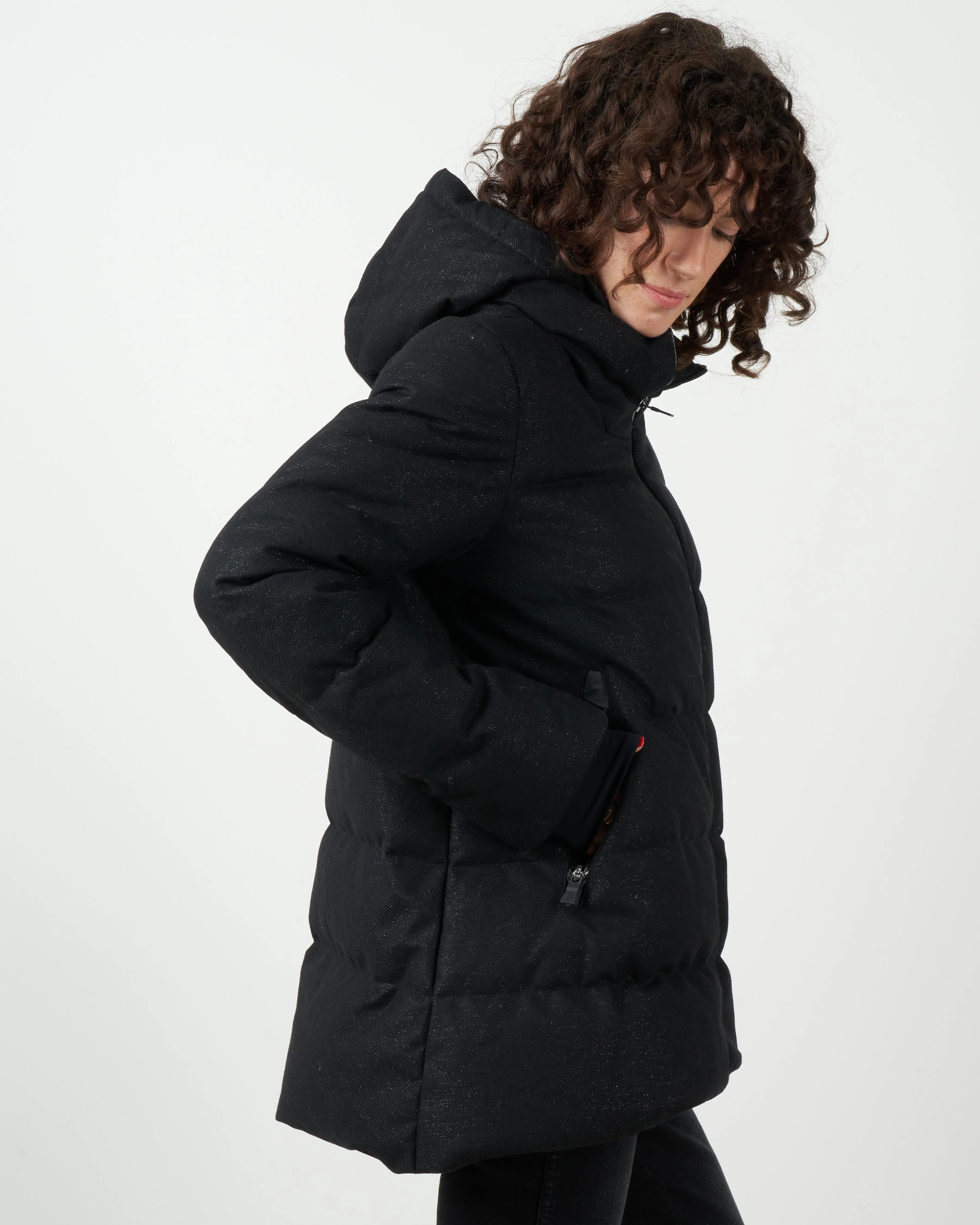 lurex laminar puffer coat - nero