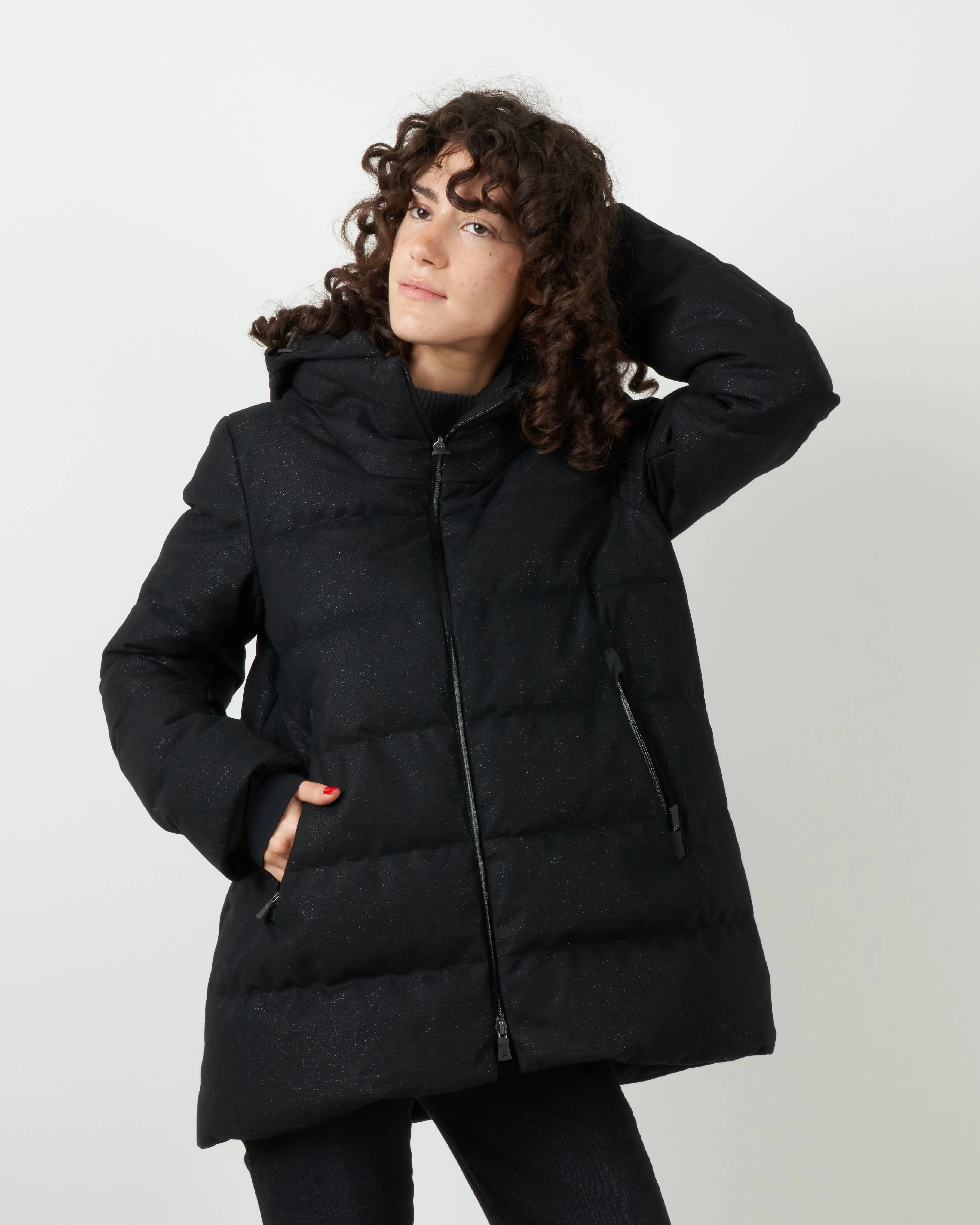 lurex laminar puffer coat - nero