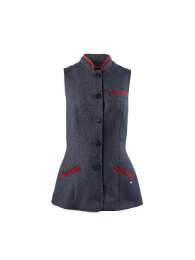 Madeline Gilet - Red & Navy Herringbone