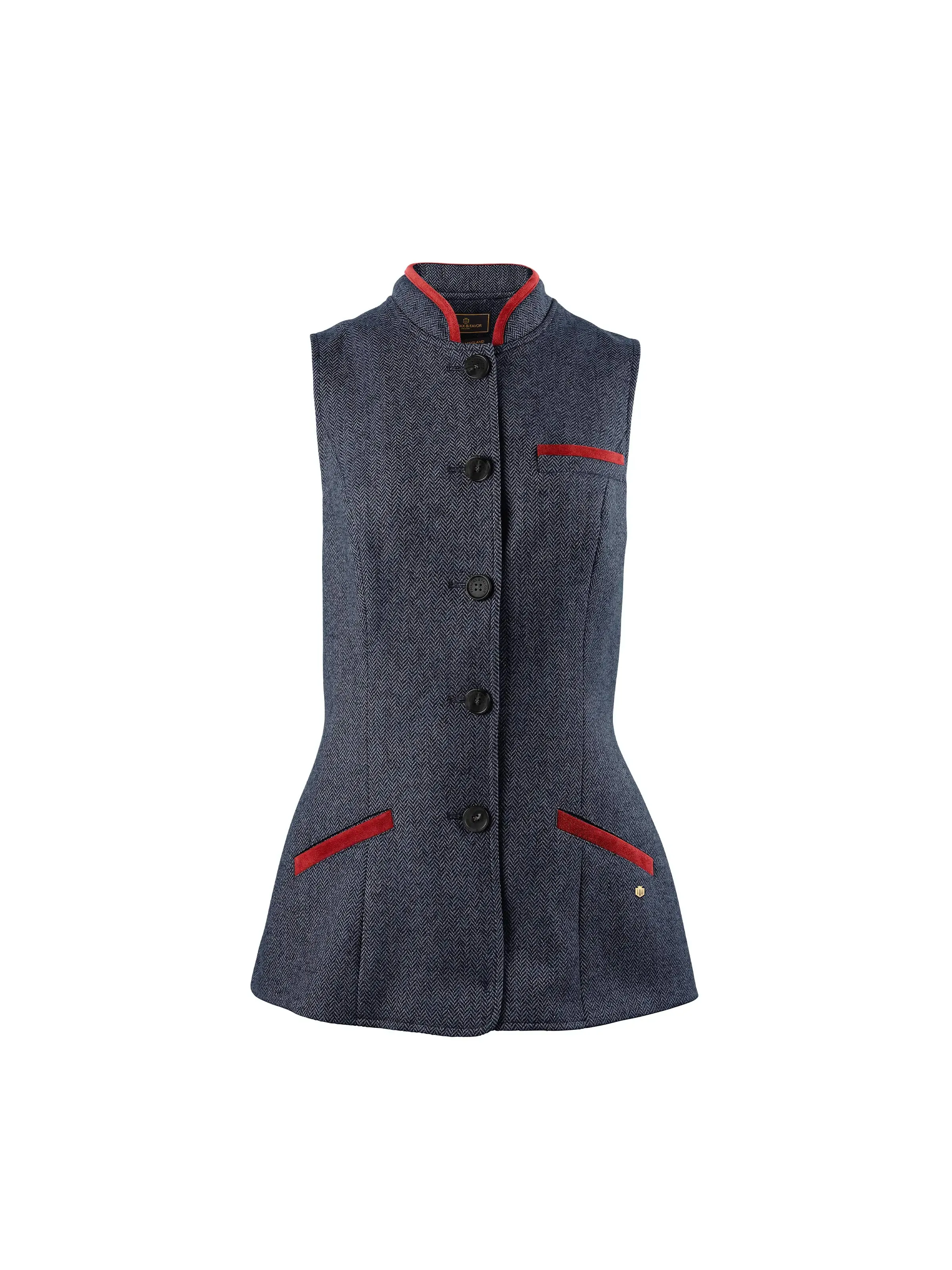 Madeline Gilet - Red & Navy Herringbone