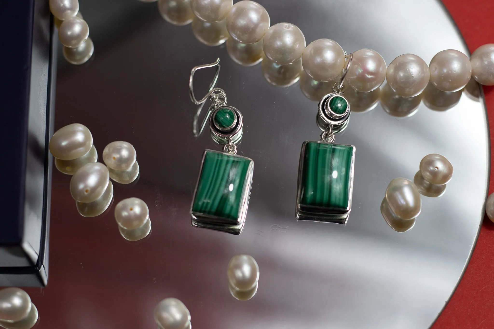 Malachite Oblong Drop Earrings