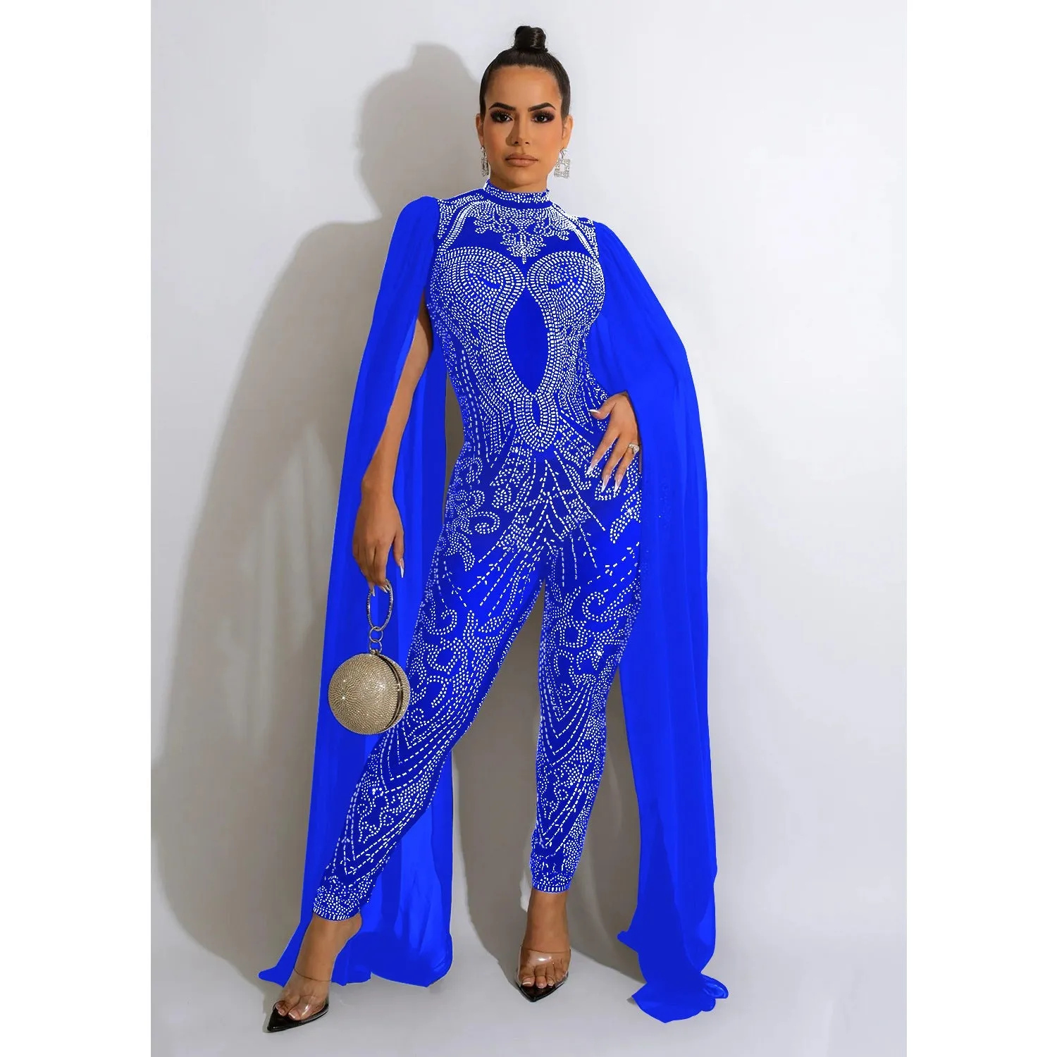 MALYBGG Rhinestone-Studded Mesh Perspective Jumpsuit 6032LY