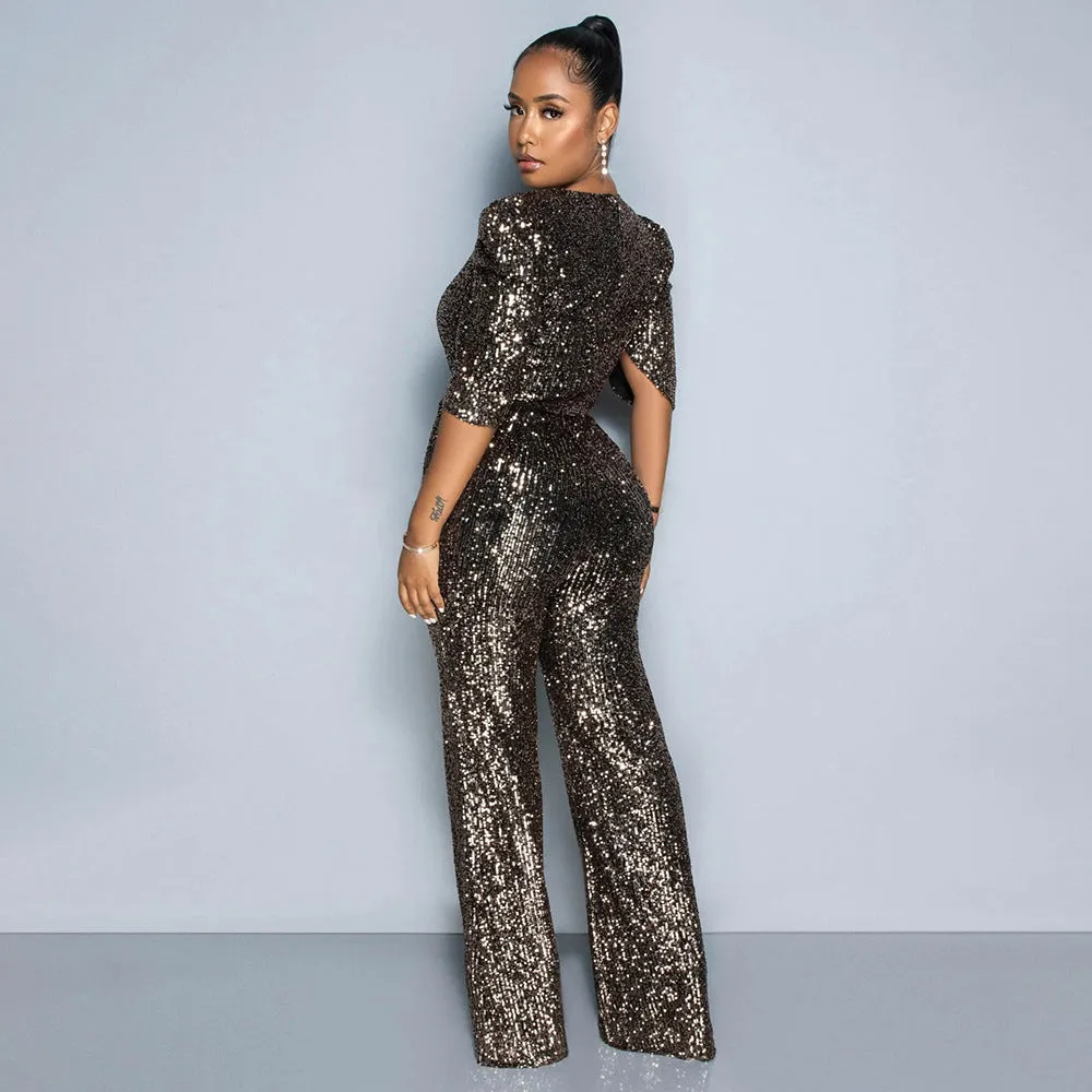 MALYBGG Sexy Short Sleeve Sequin Party Jumpsuit 900991LY