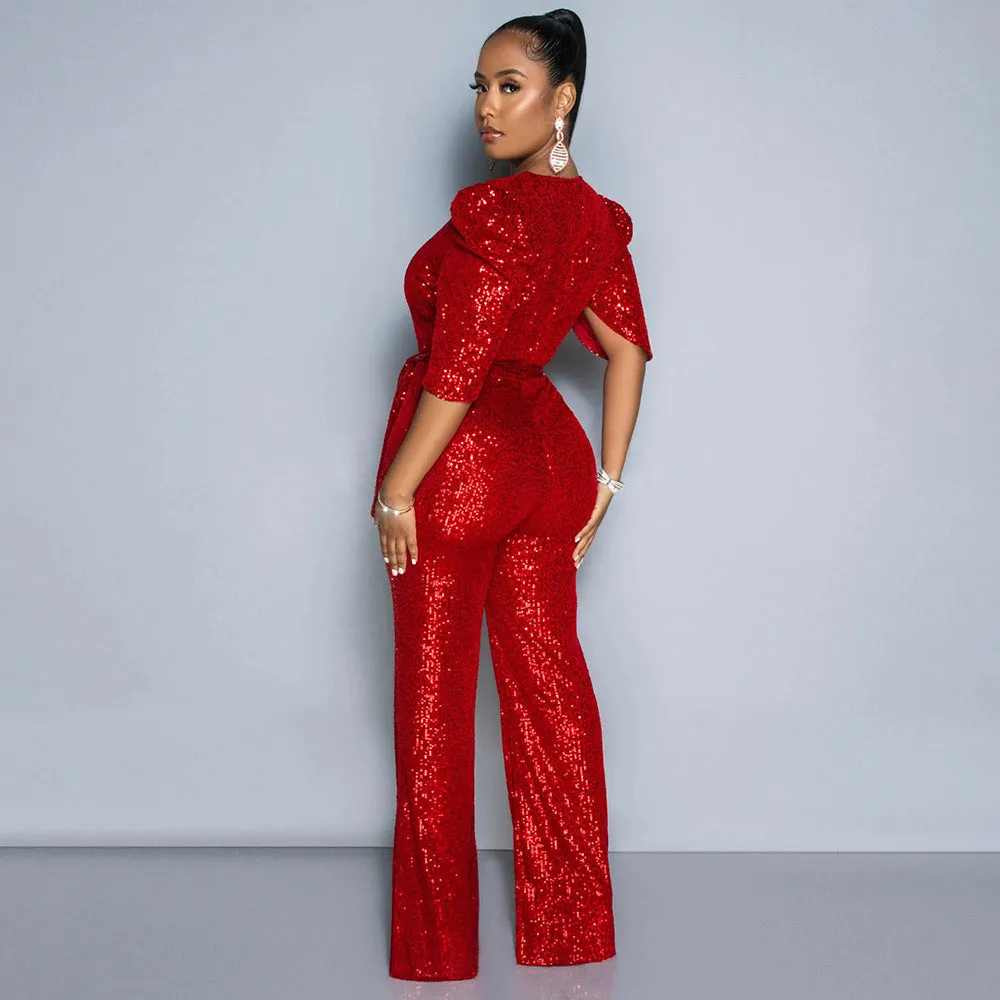 MALYBGG Sexy Short Sleeve Sequin Party Jumpsuit 900991LY