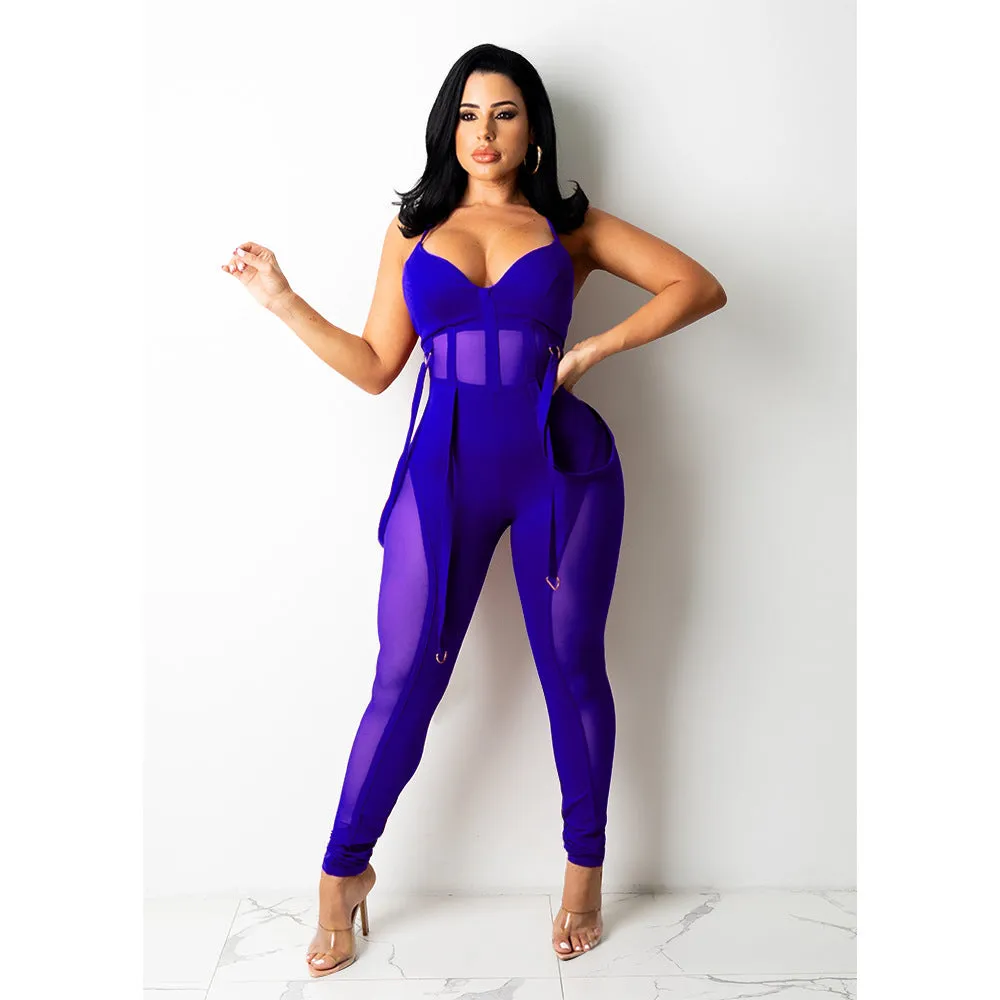 MALYBGG Sheer Mesh Jumpsuit with Suspended Straps for a Sensual Look 6161LY