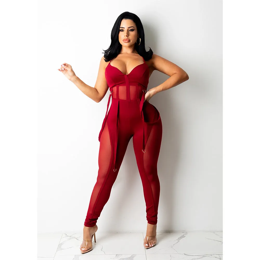 MALYBGG Sheer Mesh Jumpsuit with Suspended Straps for a Sensual Look 6161LY