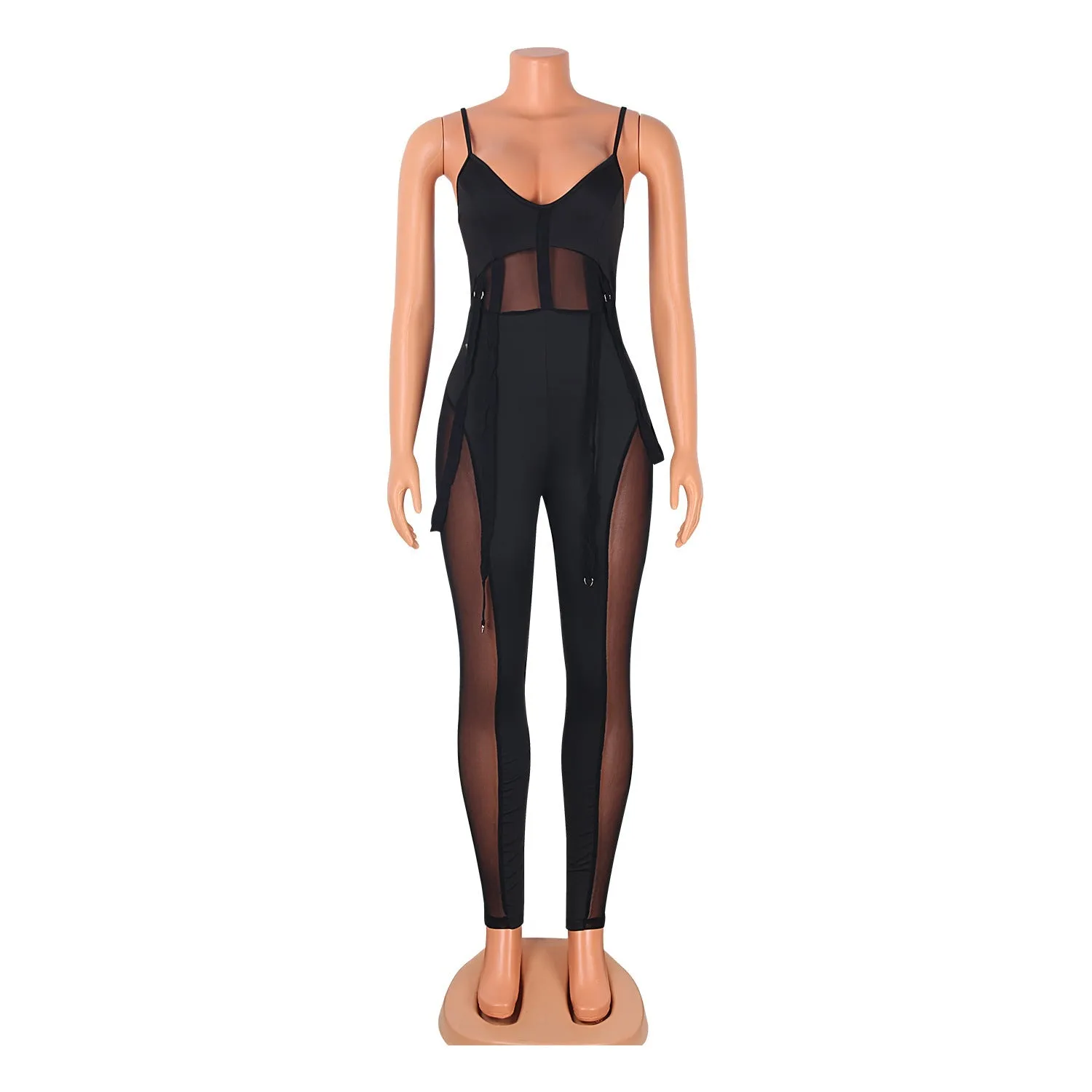 MALYBGG Sheer Mesh Jumpsuit with Suspended Straps for a Sensual Look 6161LY