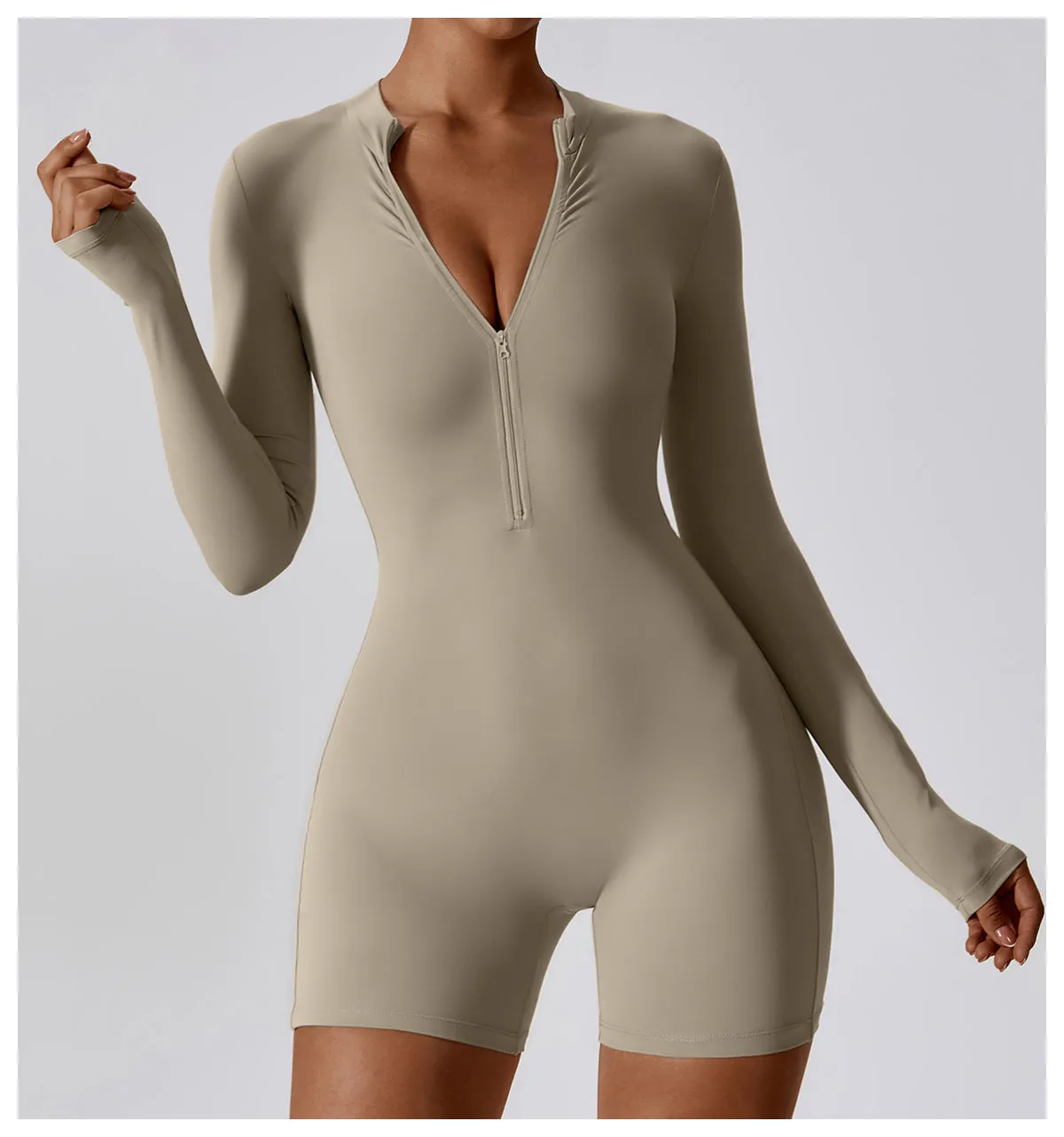 MALYBGG V-Neck Zipper Long Sleeve Bodysuit 8194LY