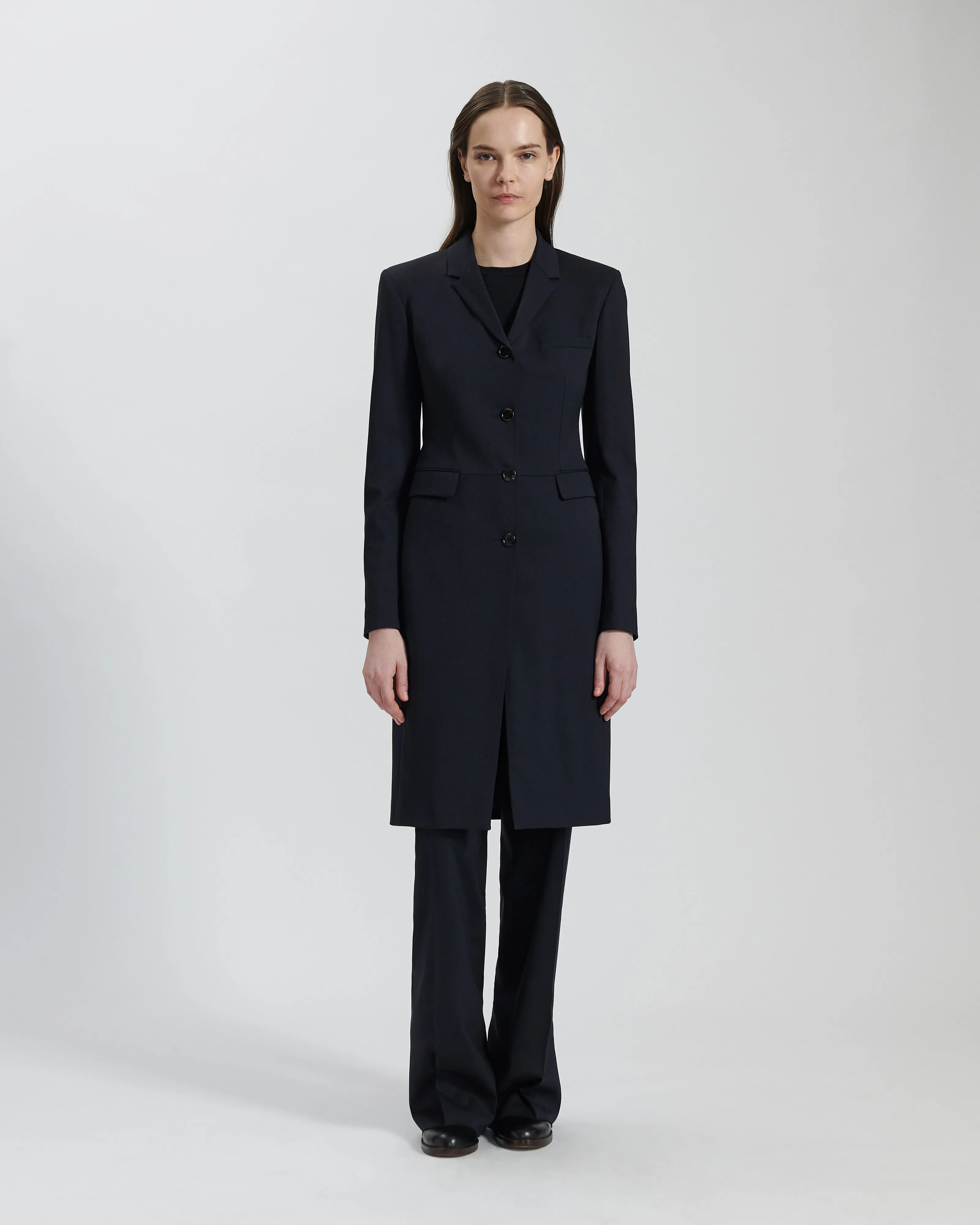 Manon Coat in Starched Wool, Navy