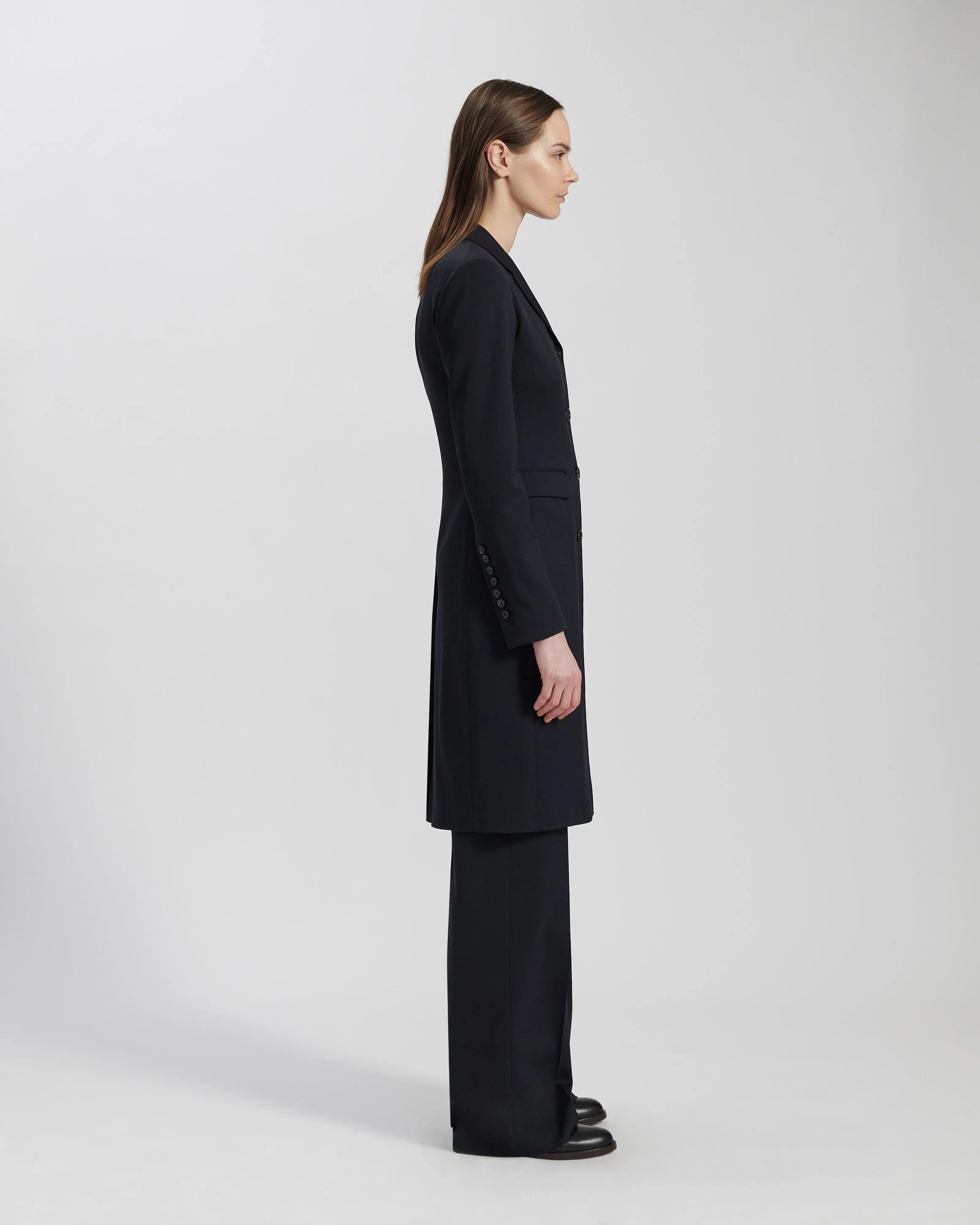 Manon Coat in Starched Wool, Navy