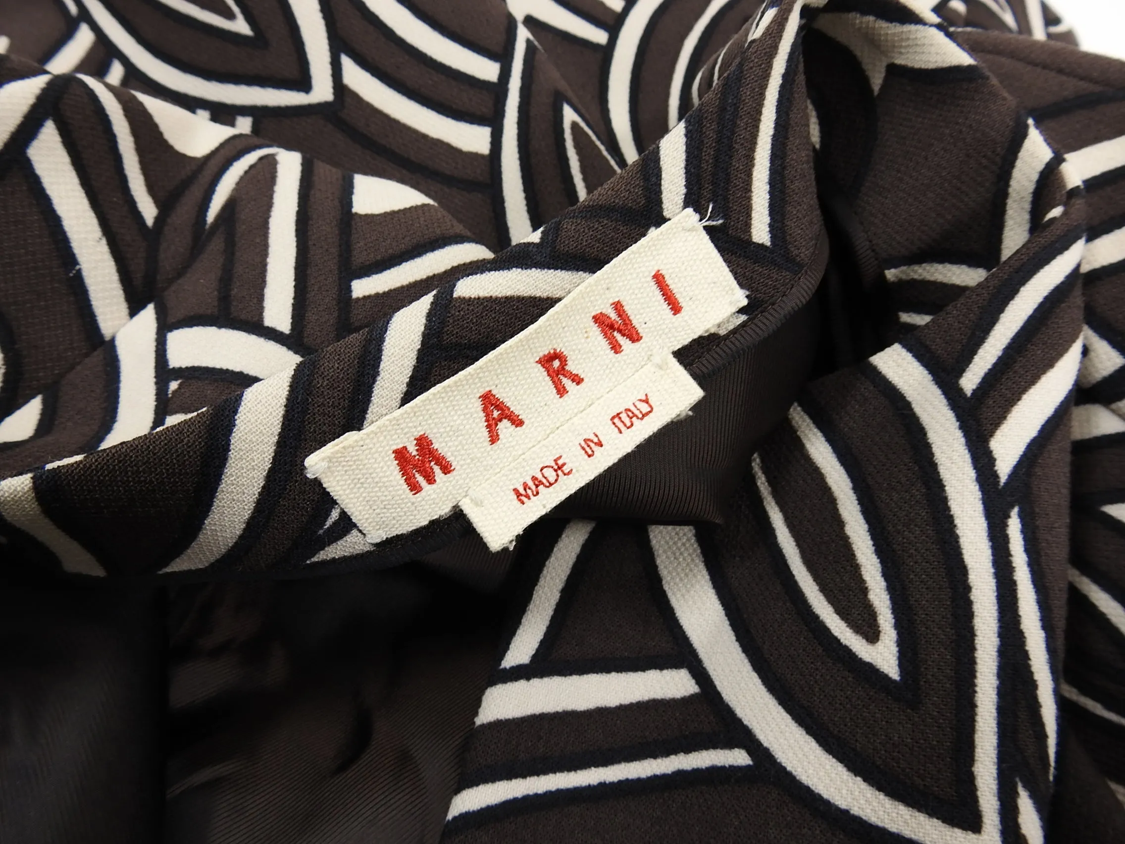 Marni Wool Brown and White Graphic Op Art Flare Detail Coat - 38 / 6