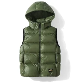 Men's Hooded Winter Waistcoat – Windproof Casual Vest with Pockets, Solid Color Sleeveless Down Jacket