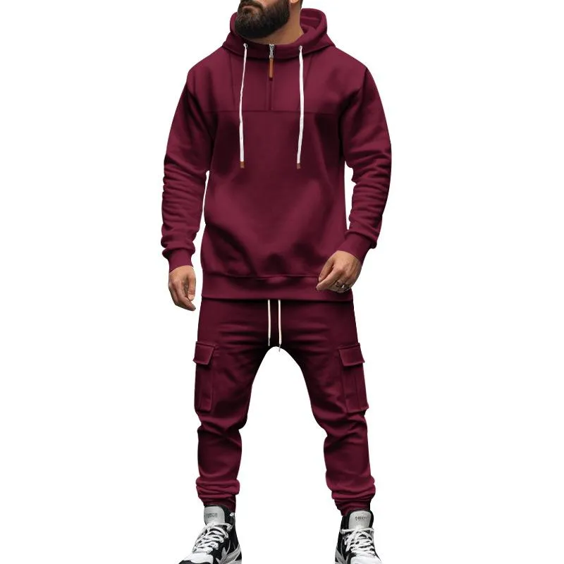 Men's Loose Sports Hooded Sweatshirt and Pants Set 40057919Y