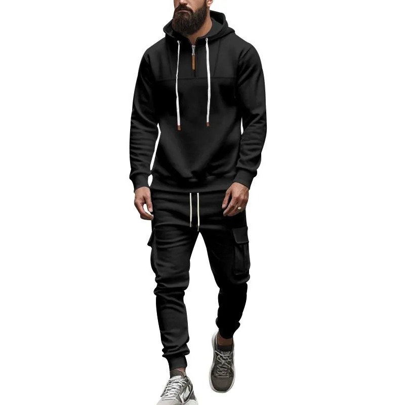 Men's Loose Sports Hooded Sweatshirt and Pants Set 40057919Y