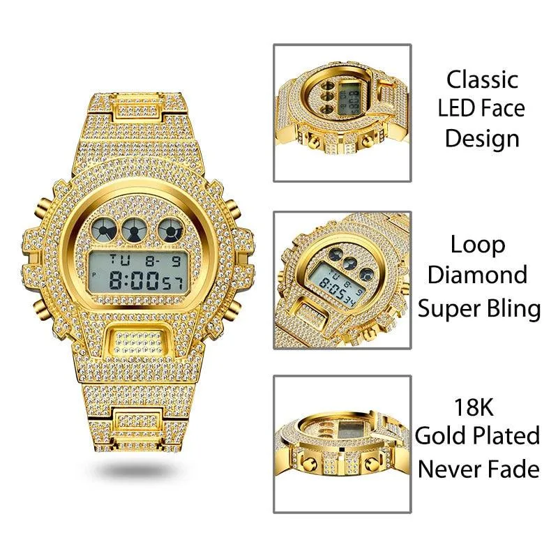 MISSFOX Multi-function G Style Shock Digital Mens Watches Top Luxury Brand LED 18K Gold Watch Men Hip Hop Male Iced Out Watches