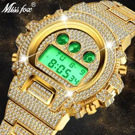 MISSFOX Multi-function G Style Shock Digital Mens Watches Top Luxury Brand LED 18K Gold Watch Men Hip Hop Male Iced Out Watches