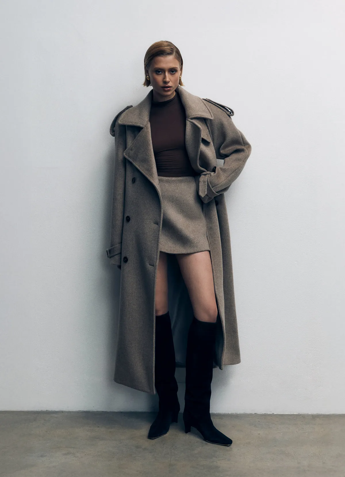 Mocha Wool Trench Coat