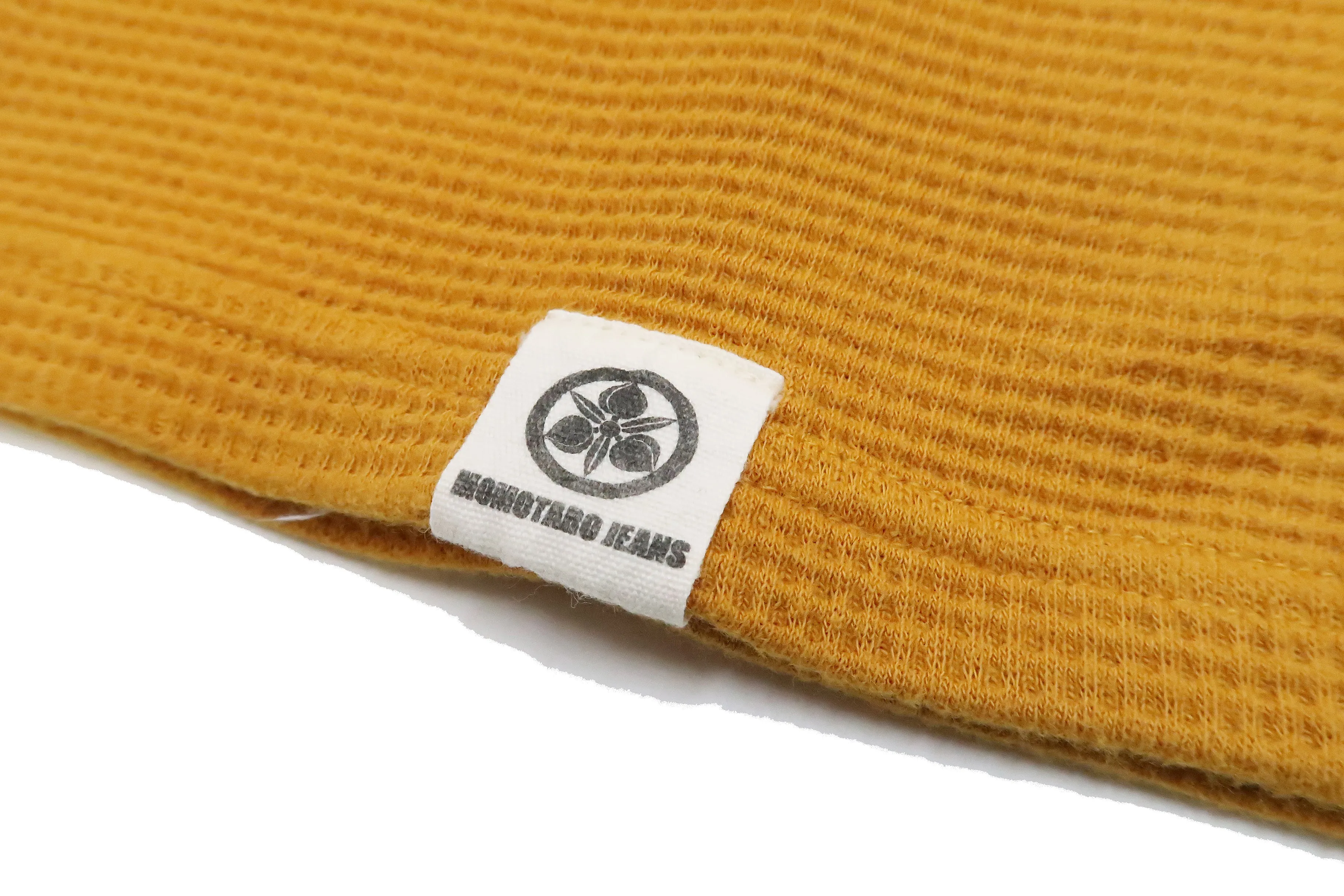 Momotaro Jeans Waffle Shirt Men's Long Sleeve Waffle-Knit Thermal T-Shirt with Stripe MZTS0079 Mustard