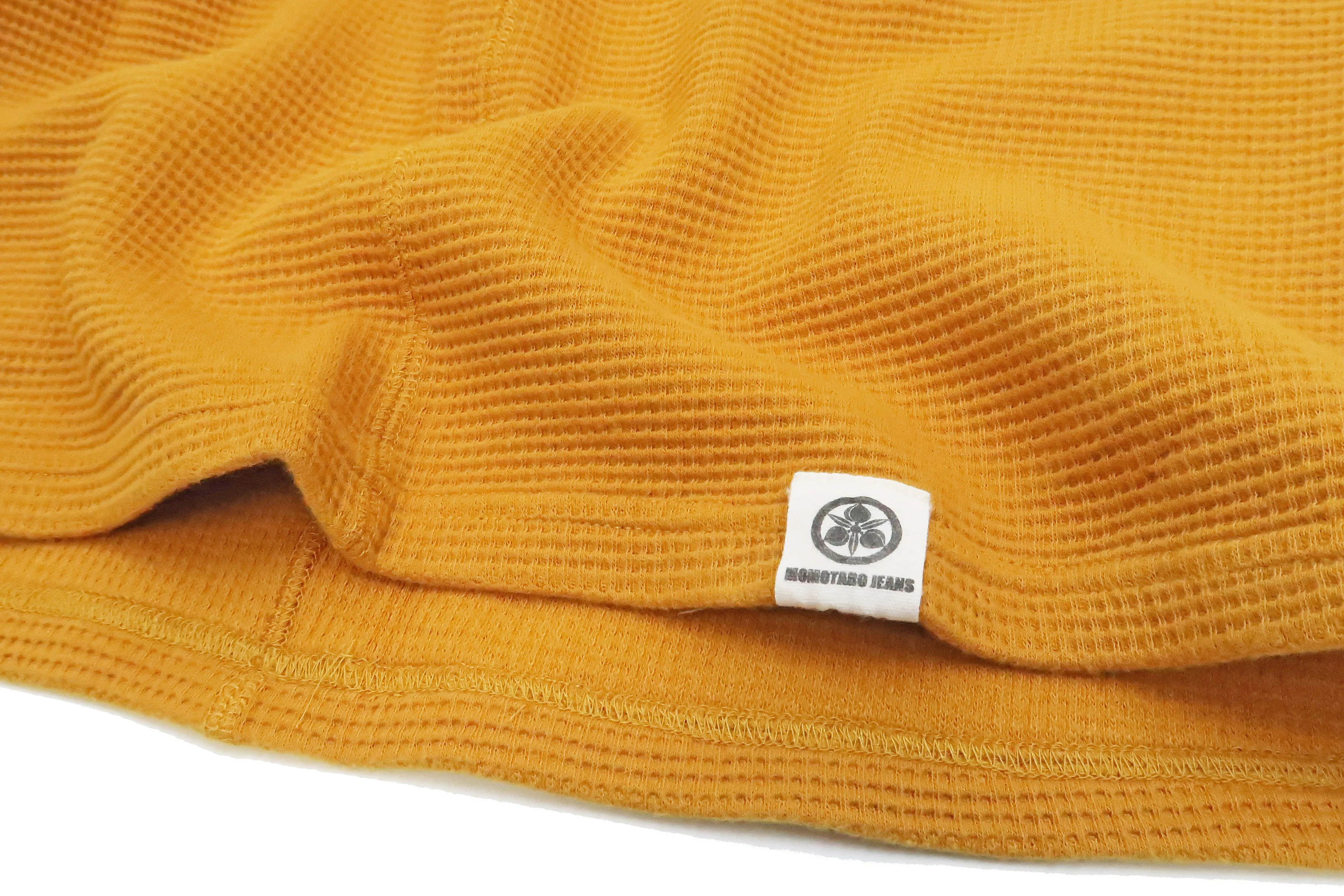 Momotaro Jeans Waffle Shirt Men's Long Sleeve Waffle-Knit Thermal T-Shirt with Stripe MZTS0079 Mustard