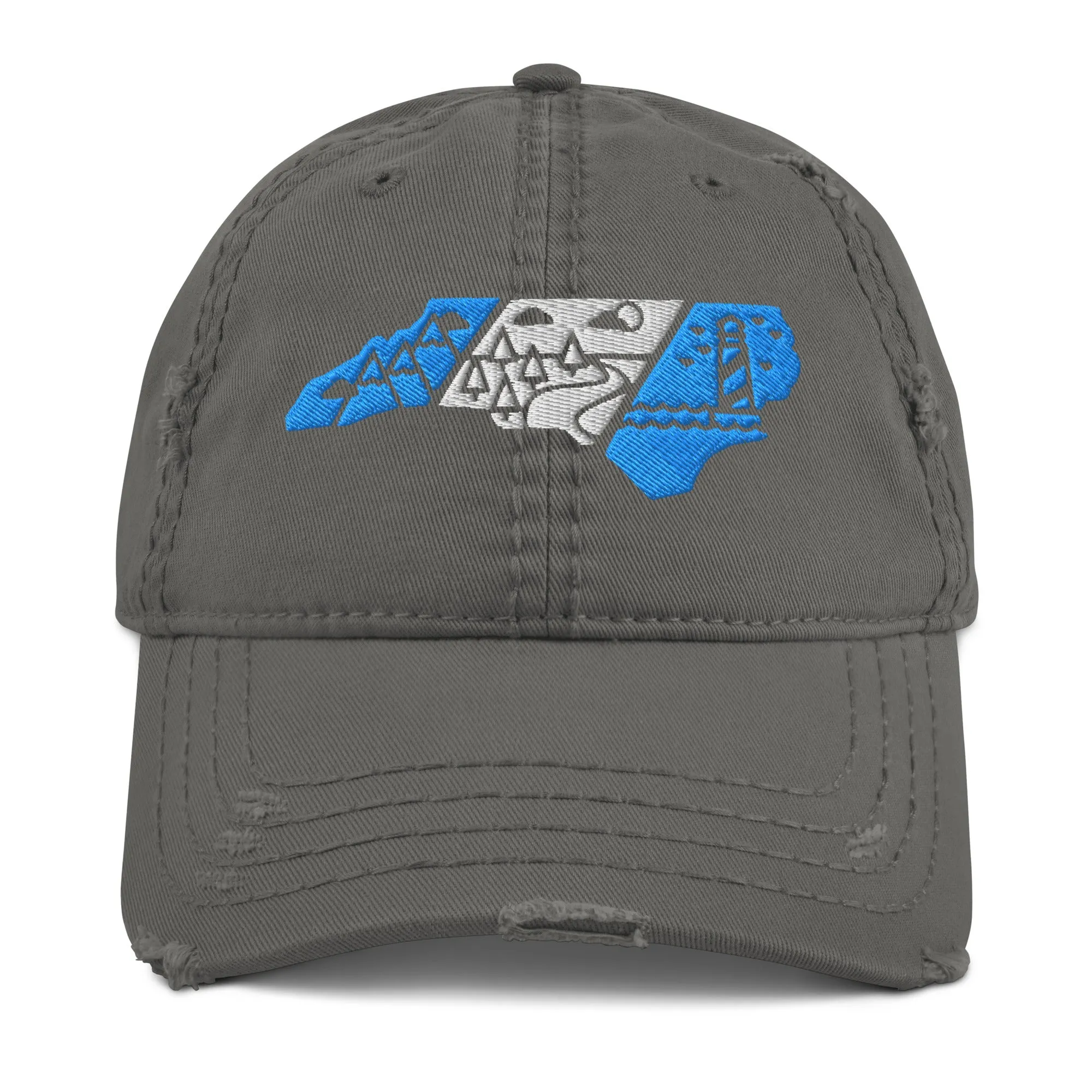 North Carolina 3 Regions Carolina Blue & White Distressed Dad Hat