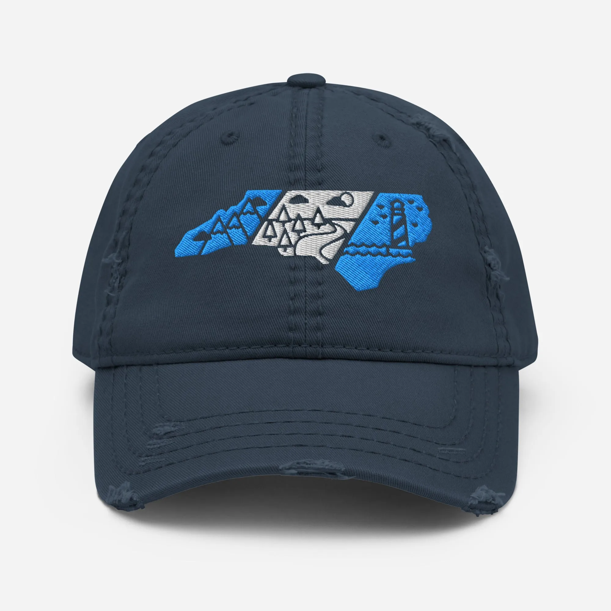 North Carolina 3 Regions Carolina Blue & White Distressed Dad Hat