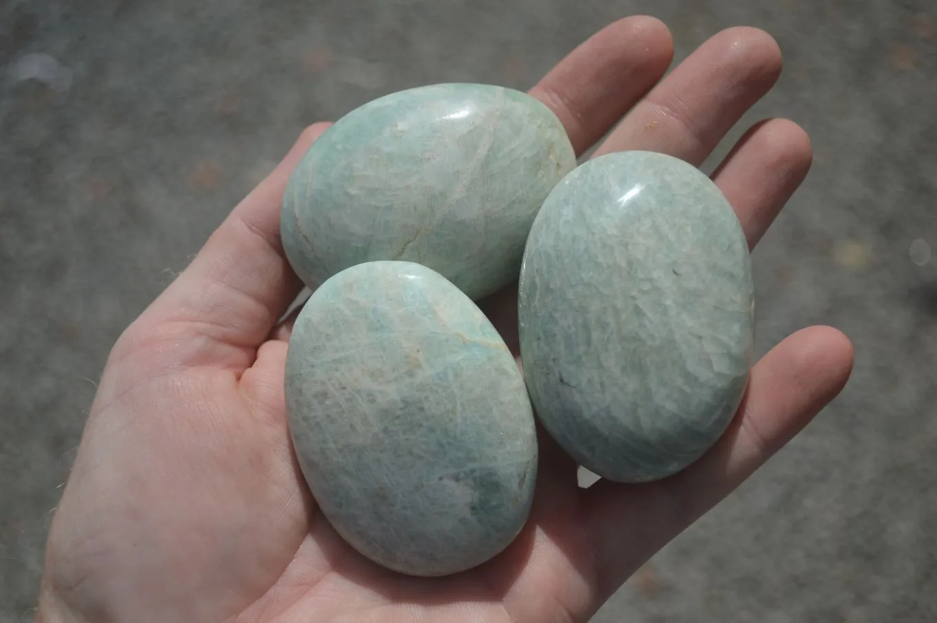 Polished Blue Amazonite Palm Stones  x 12 From Madagascar