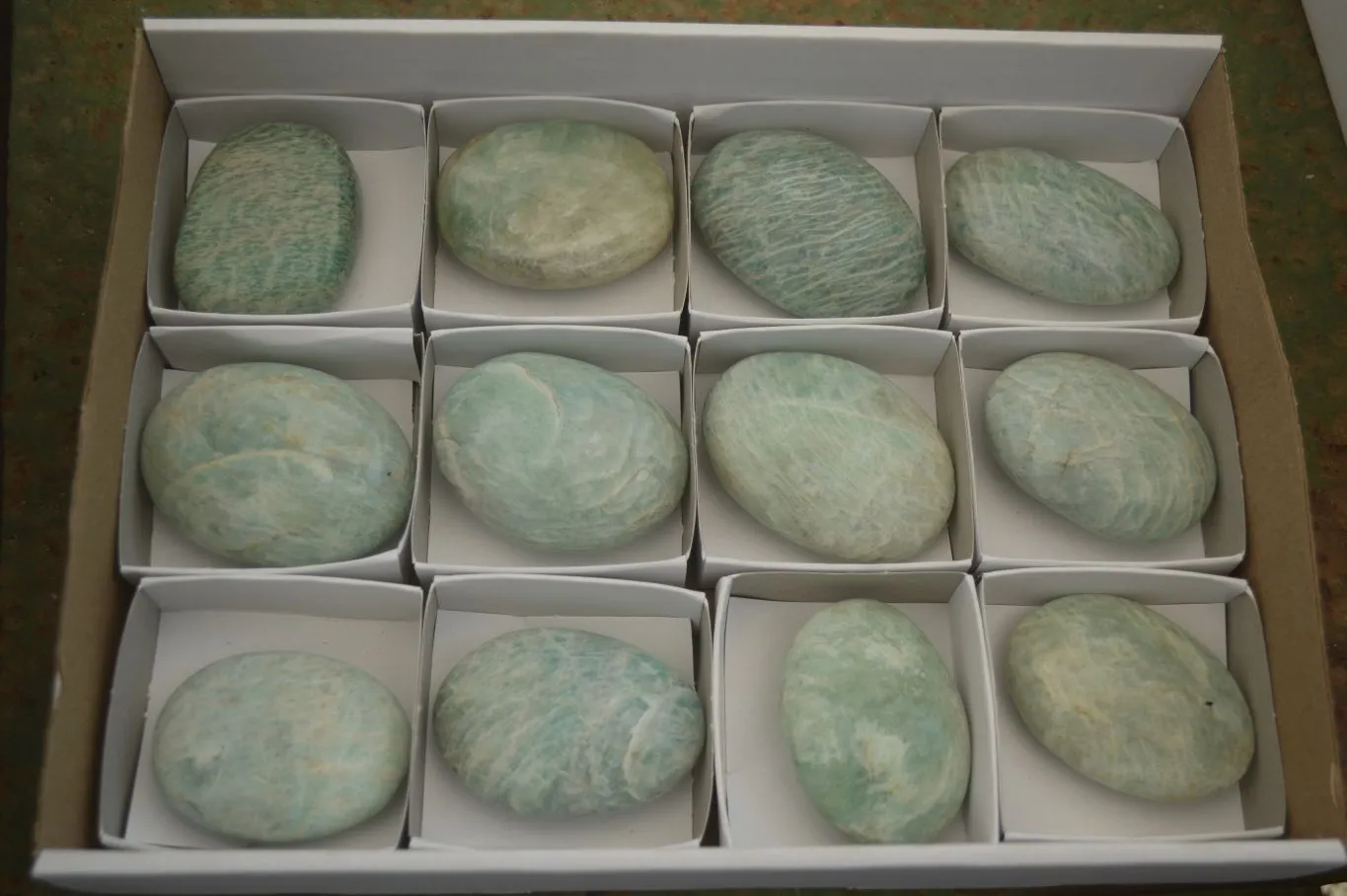 Polished Blue Amazonite Palm Stones  x 12 From Madagascar