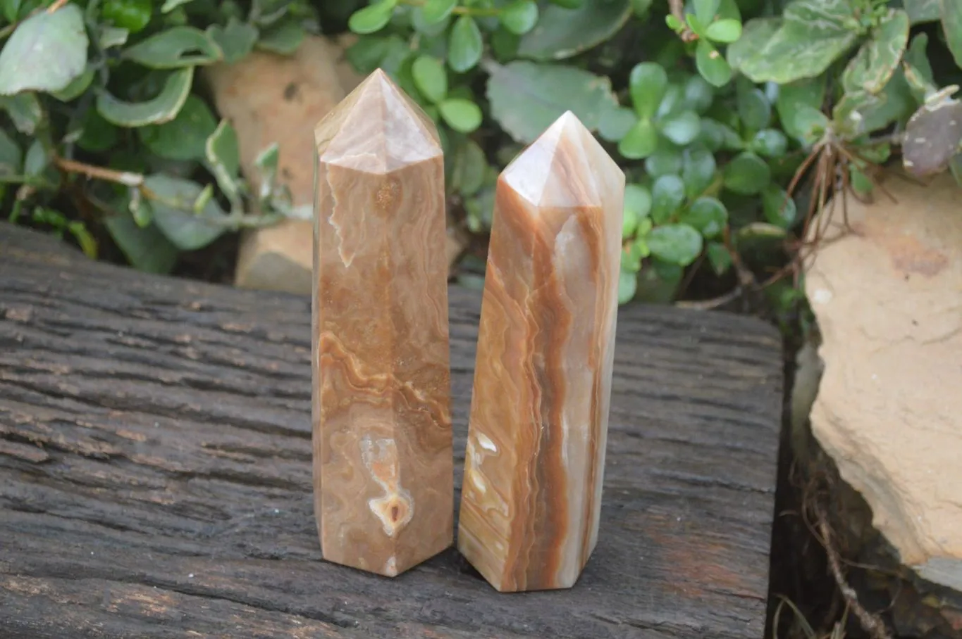 Polished Chocolate Swirl Aragonite Points  x 2 From Madagascar