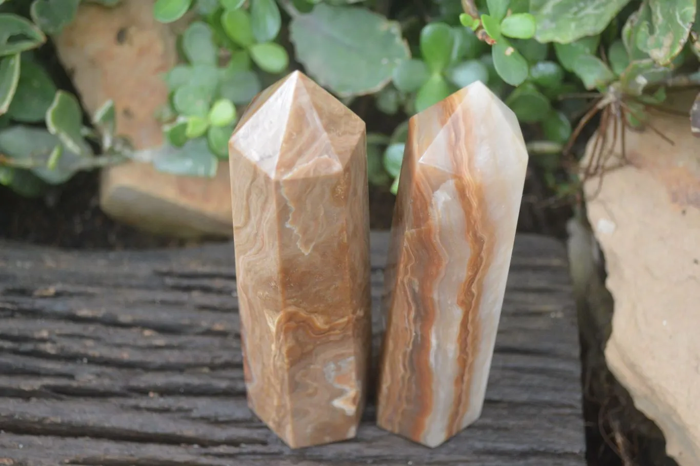 Polished Chocolate Swirl Aragonite Points  x 2 From Madagascar