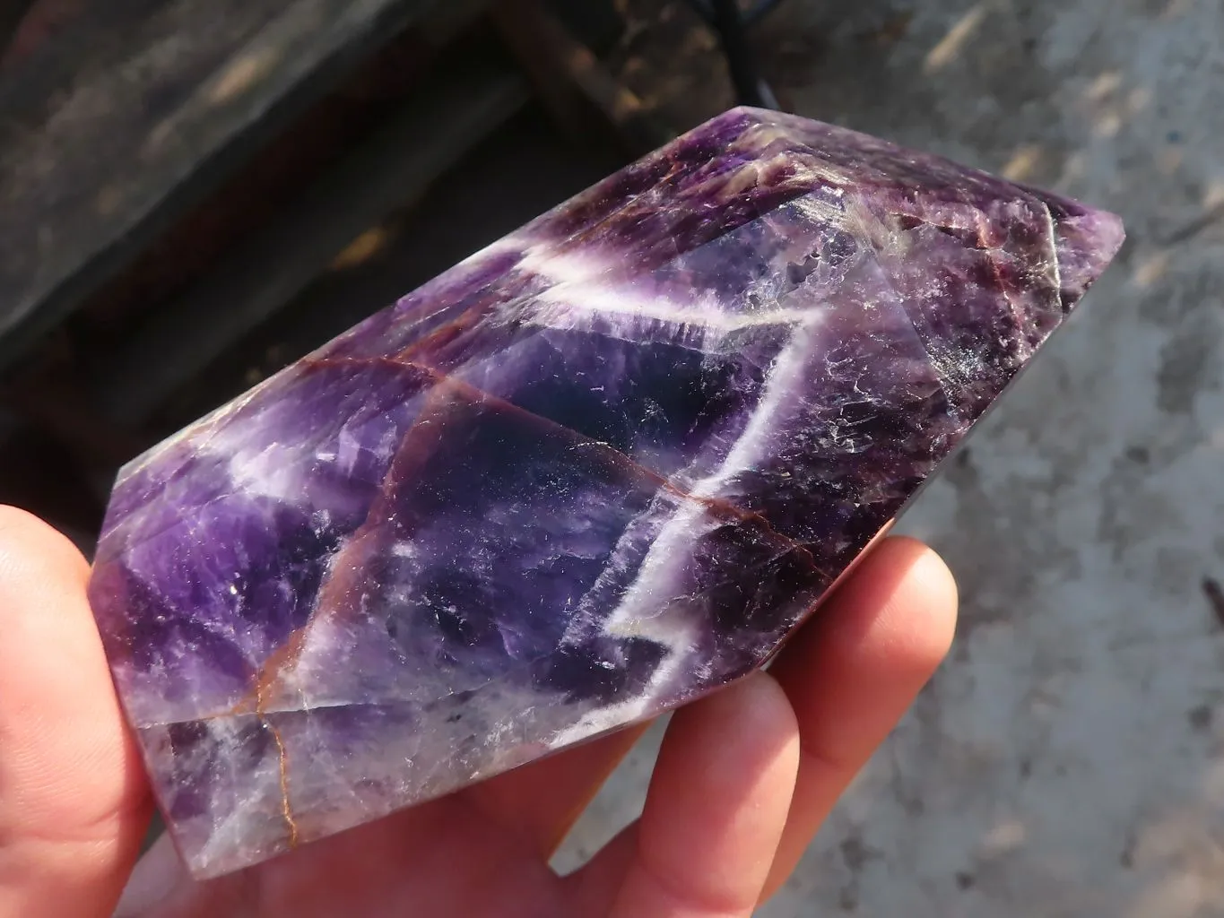 Polished  Dark Chevron Amethyst Points x 2 From Zambia