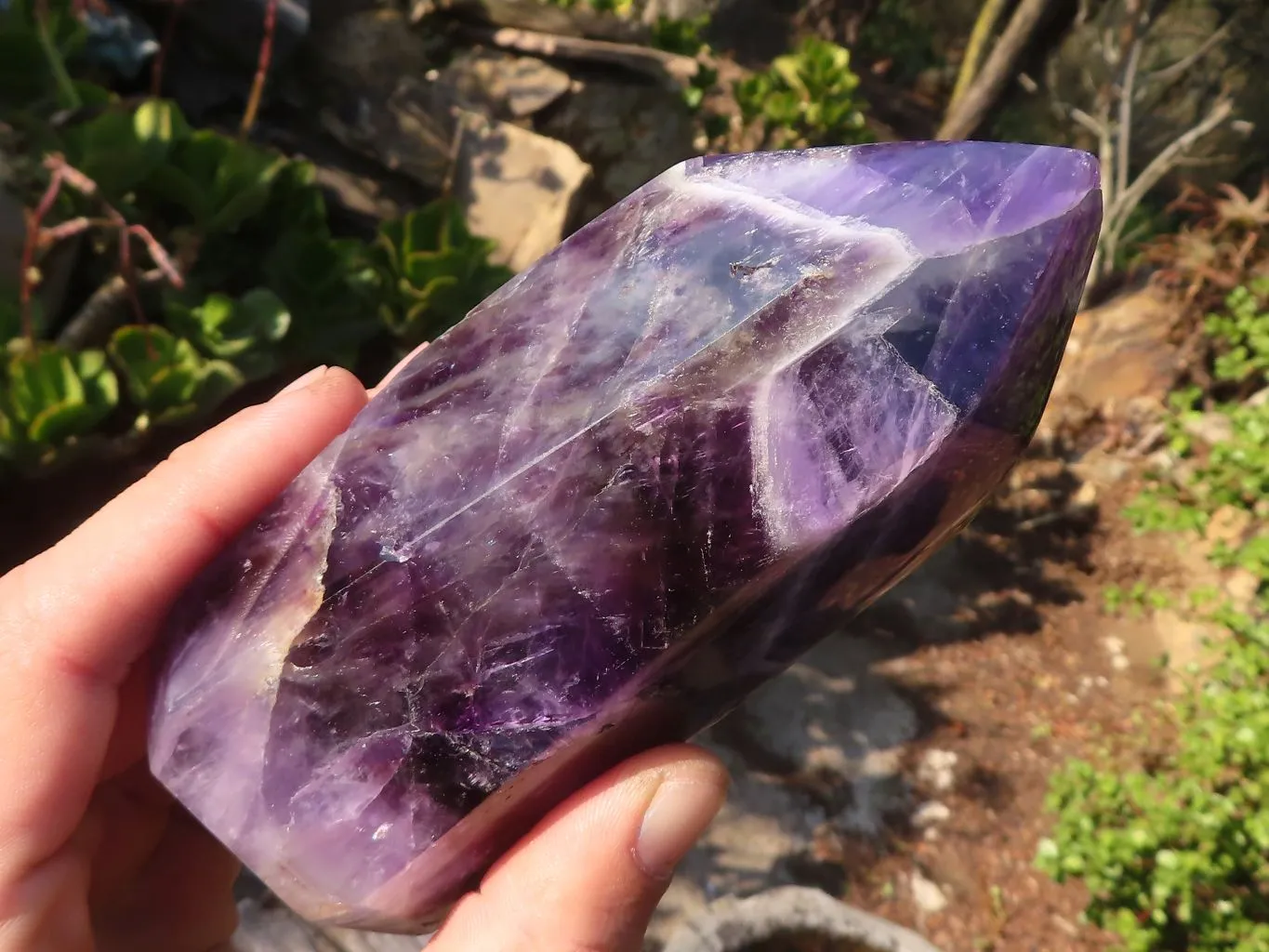 Polished  Dark Chevron Amethyst Points x 2 From Zambia