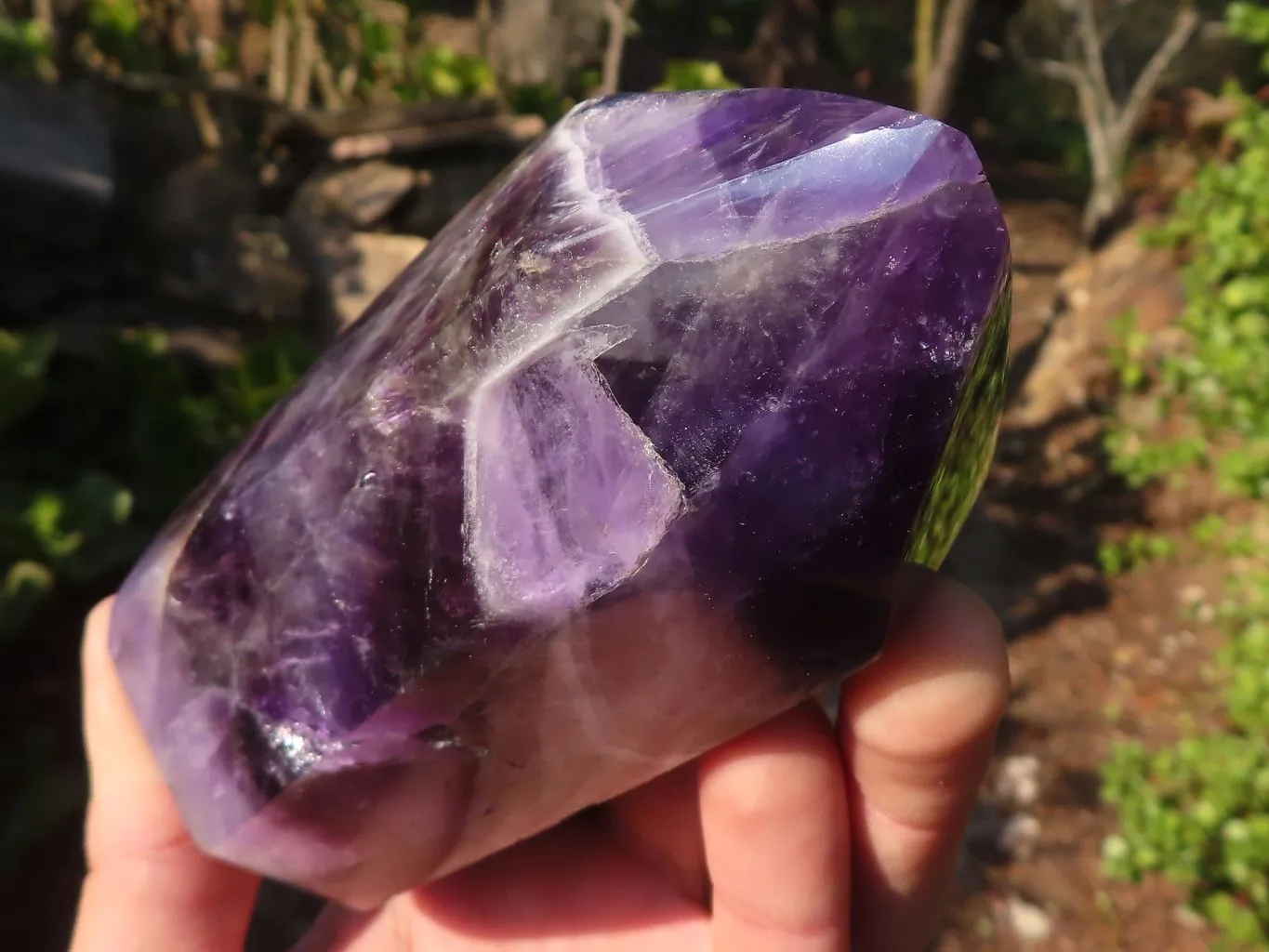 Polished  Dark Chevron Amethyst Points x 2 From Zambia